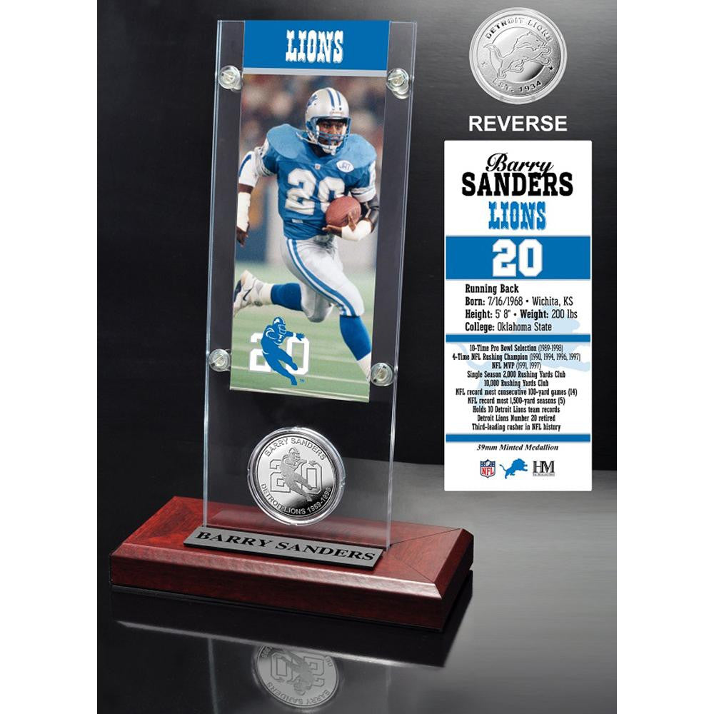 Barry Sanders Ticket & Minted Coin Acrylic Desk Top