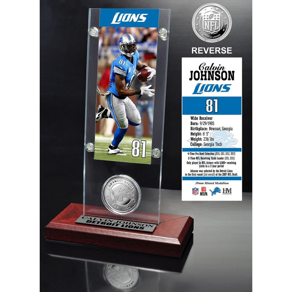 Calvin Johnson Ticket & Minted Coin Acrylic Desk Top