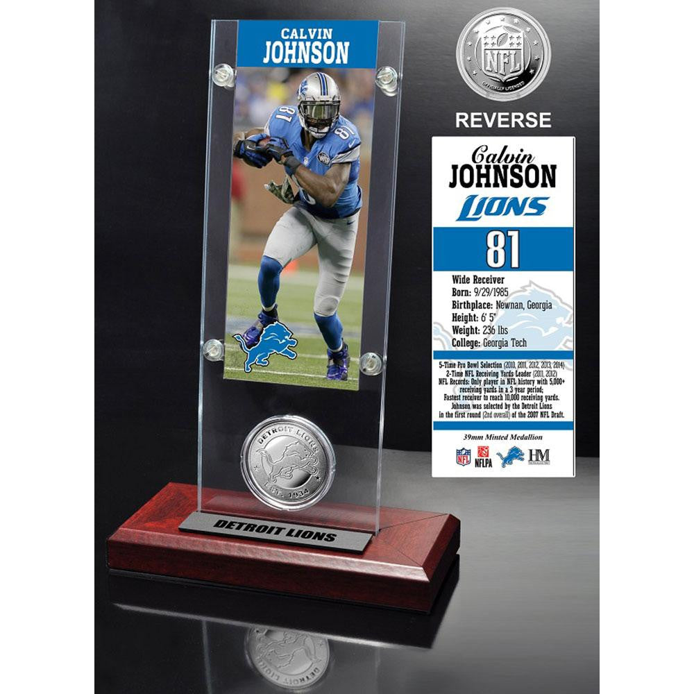 Calvin Johnson Ticket & Minted Coin Acrylic Desk Top