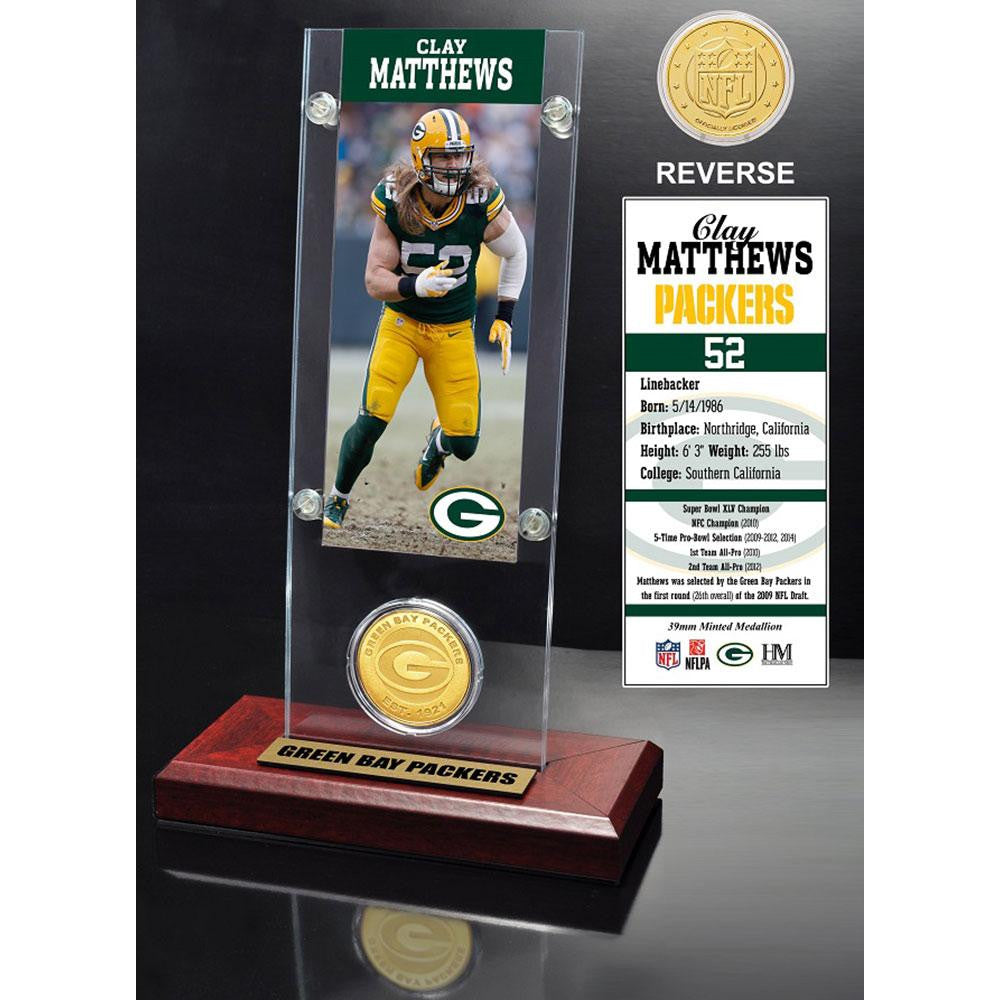 Clay Matthews Ticket & Bronze Coin Acrylic Desk Top