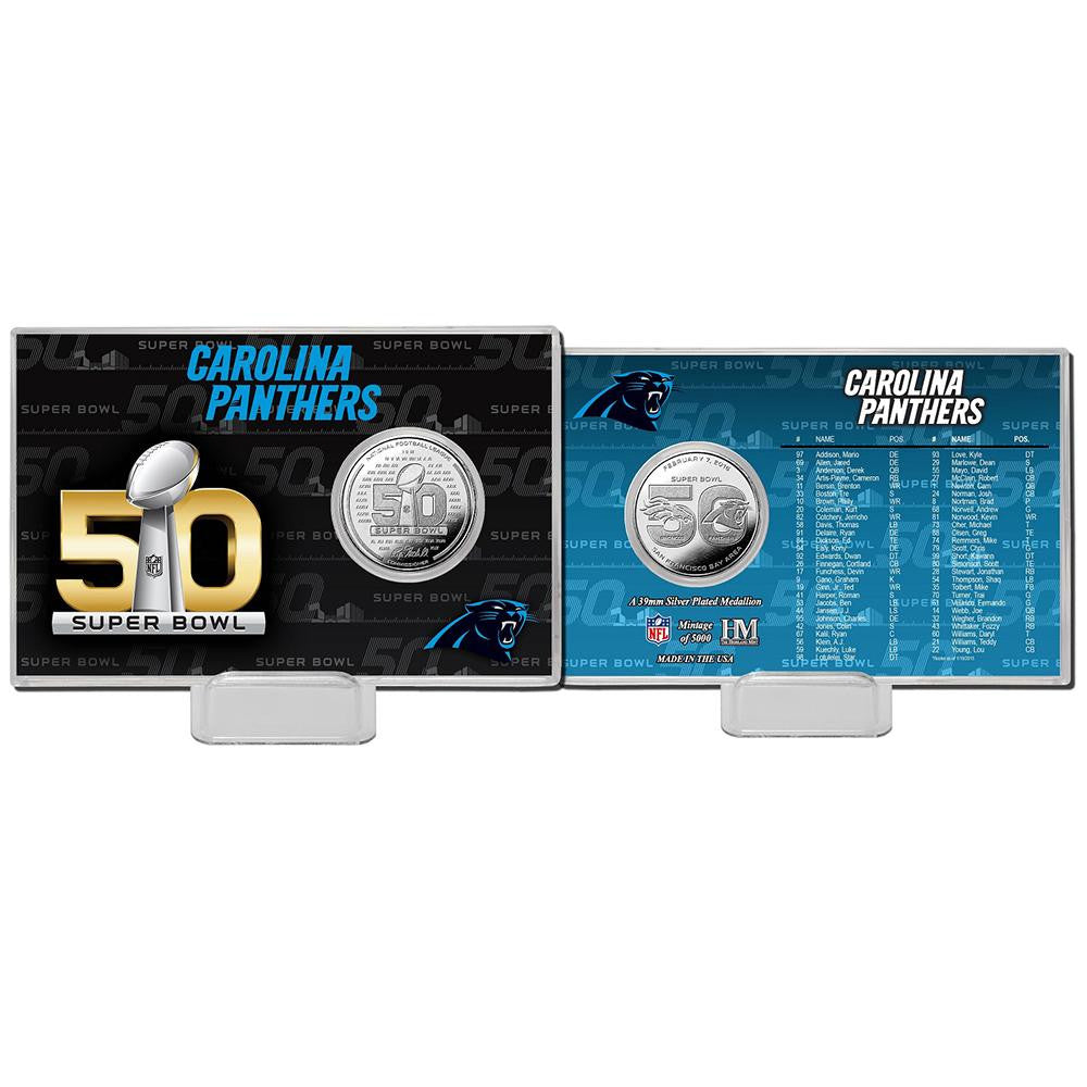 Carolina Panthers Super Bowl 50 Silver Flip Coin Card