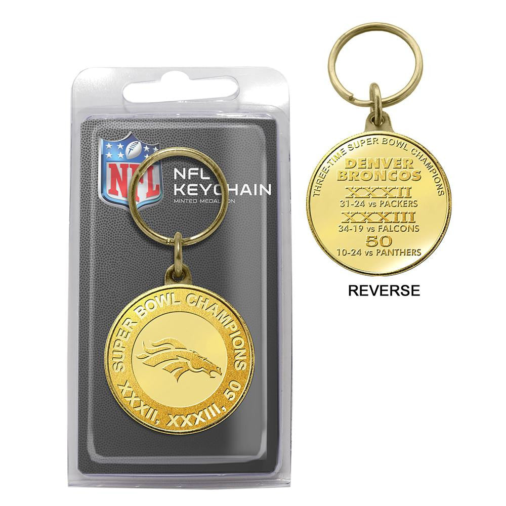 Denver Broncos 3-Time Super Bowl Champions Bronze Coin Keychain