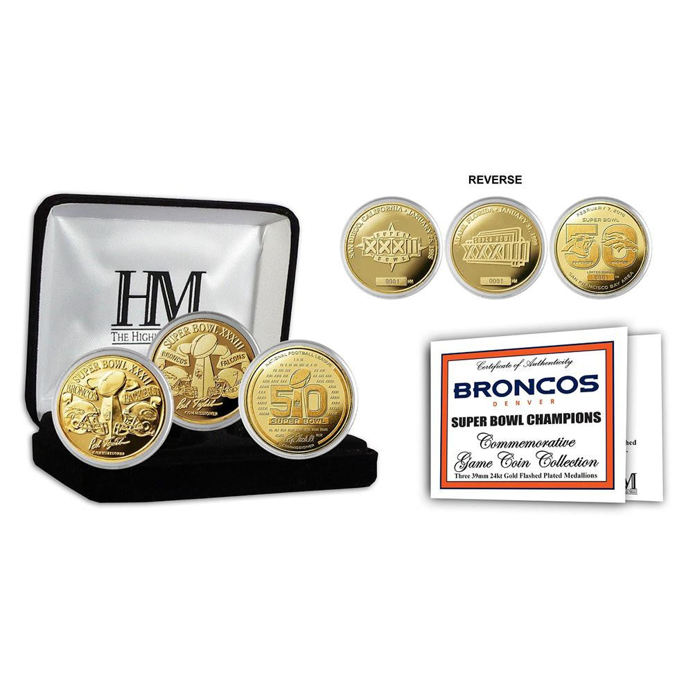 Denver Broncos 3-Time Super Bowl Champions Gold Coin Set