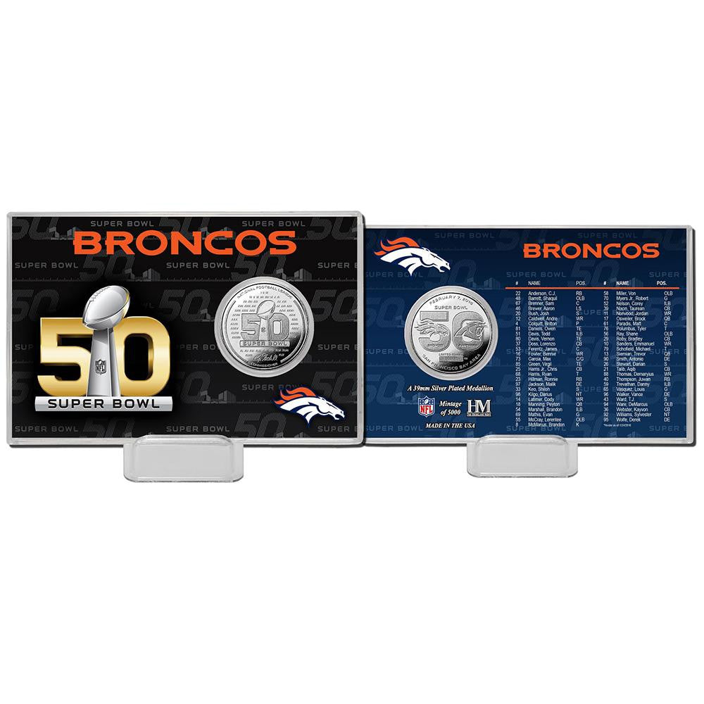 Denver Broncos Super Bowl 50 Silver Flip Coin Card