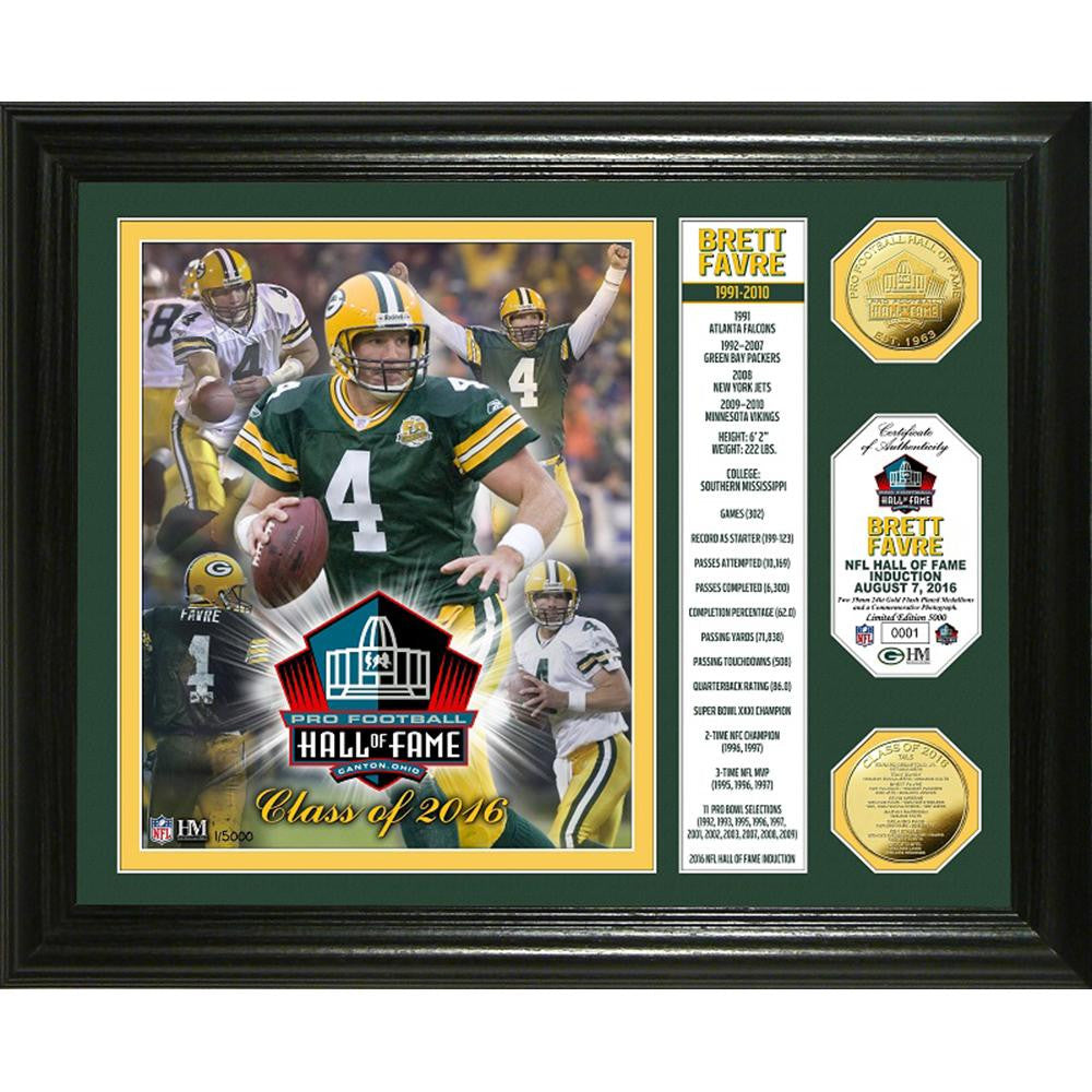 Brett Favre 2016 Pro Football HOF Induction Banner Gold Coin Photo Mint