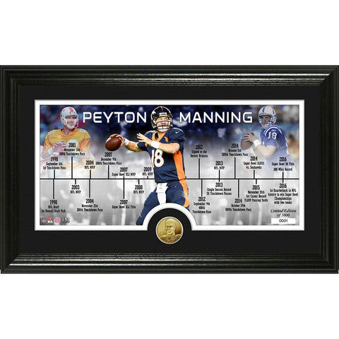 Peyton Manning Career Timeline Panoramic Bronze Coin Photo Mint