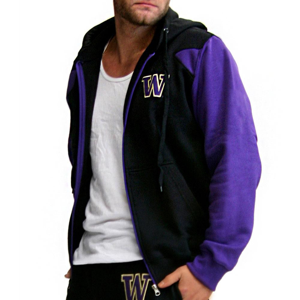 Washington Huskies NCAA Mens Full-Zip Hoddie (Black) (X-Small)