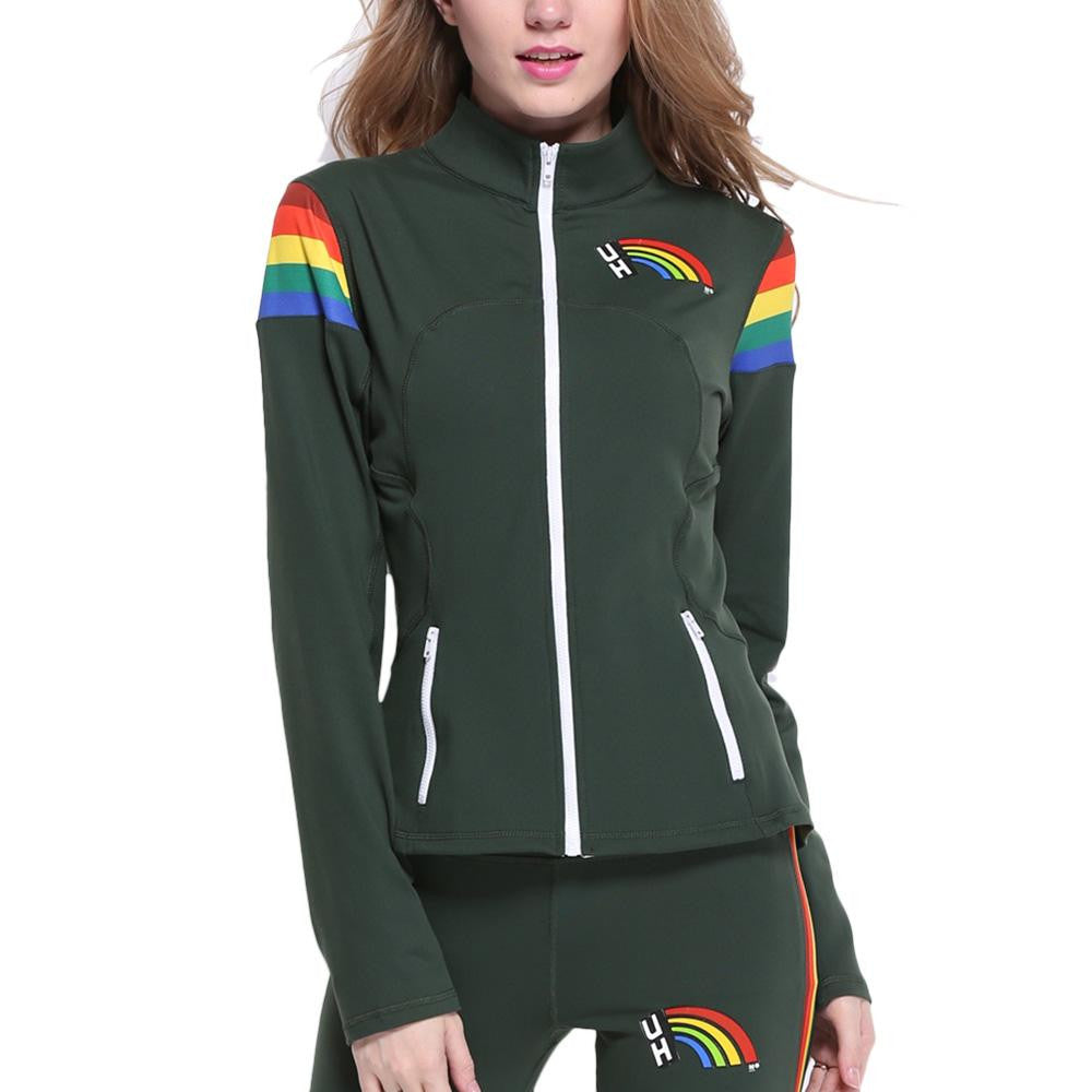 Hawaii Rainbow Warriors NCAA Womens Yoga Jacket (Rainbow) (Green)