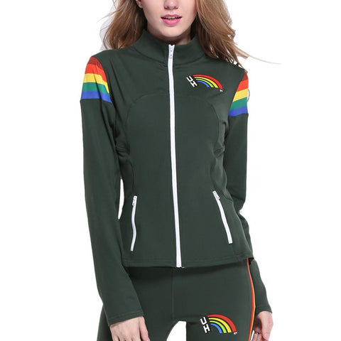 Hawaii Rainbow Warriors NCAA Womens Yoga Jacket (Rainbow) (Green) (X-Large)