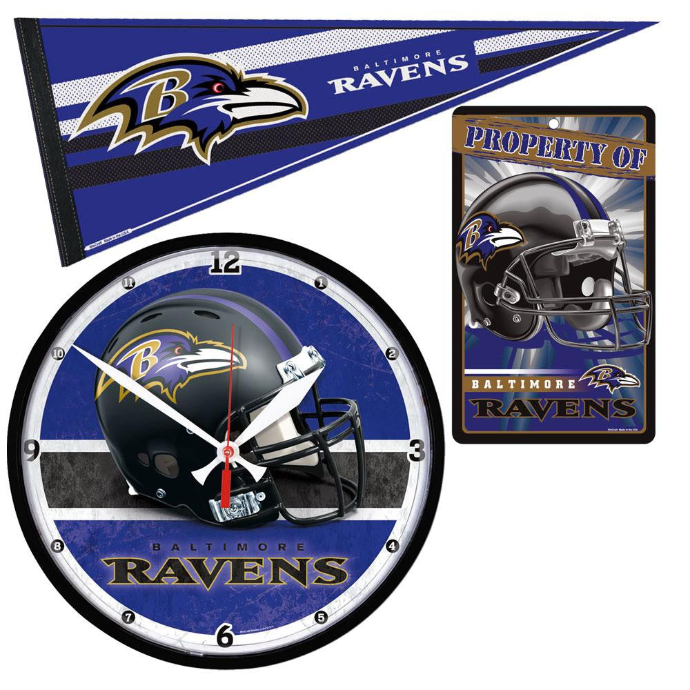 "Baltimore Ravens NFL Ultimate Clock, Pennant and Wall Sign Gift Set"