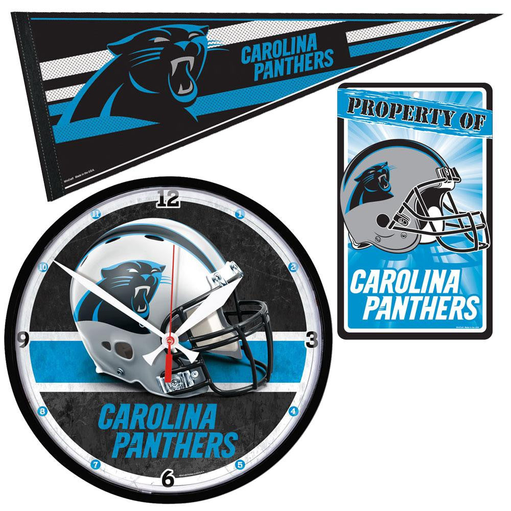 "Carolina Panthers NFL Ultimate Clock, Pennant and Wall Sign Gift Set"