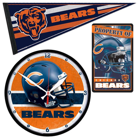 "Chicago Bears NFL Ultimate Clock, Pennant and Wall Sign Gift Set"