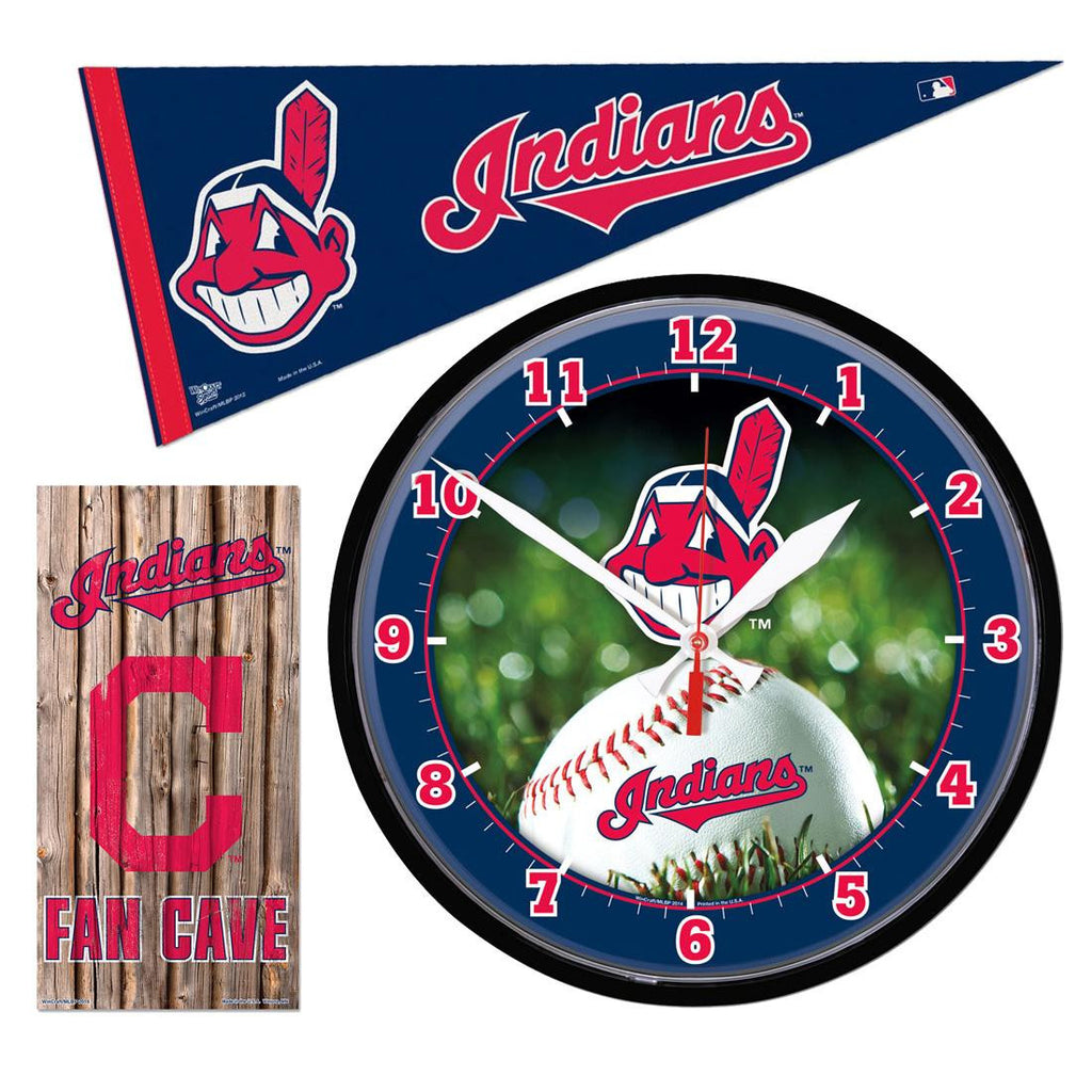 "Cleveland Indians MLB Ultimate Clock, Pennant and Wall Sign Gift Set"