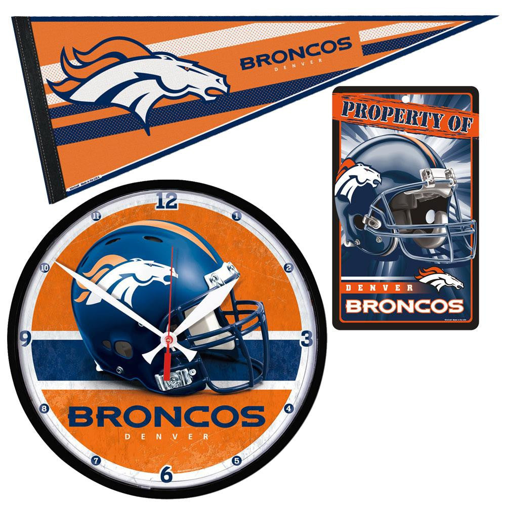 "Denver Broncos NFL Ultimate Clock, Pennant and Wall Sign Gift Set"