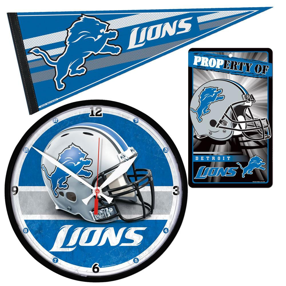 "Detroit Lions NFL Ultimate Clock, Pennant and Wall Sign Gift Set"