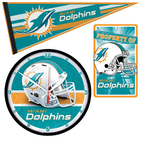 "Miami Dolphins NFL Ultimate Clock, Pennant and Wall Sign Gift Set"