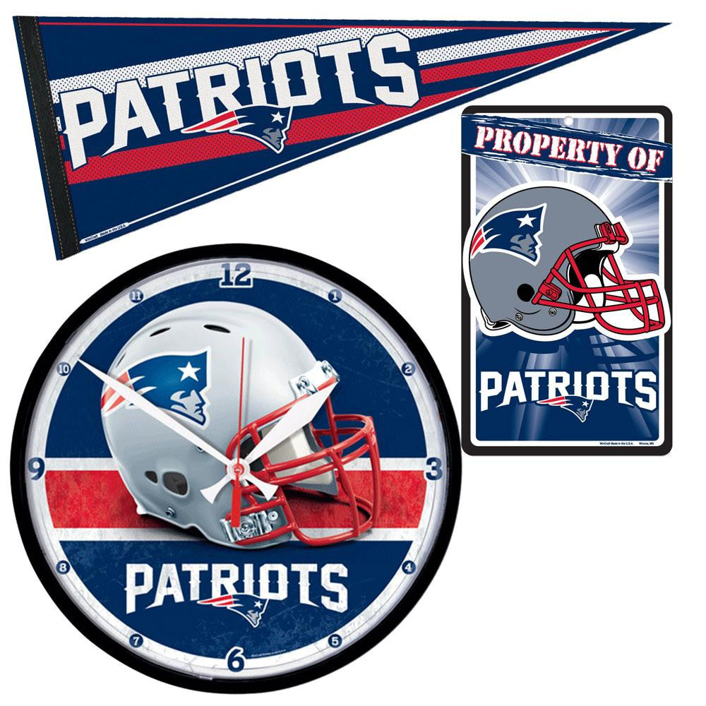 "New England Patriots NFL Ultimate Clock, Pennant and Wall Sign Gift Set"