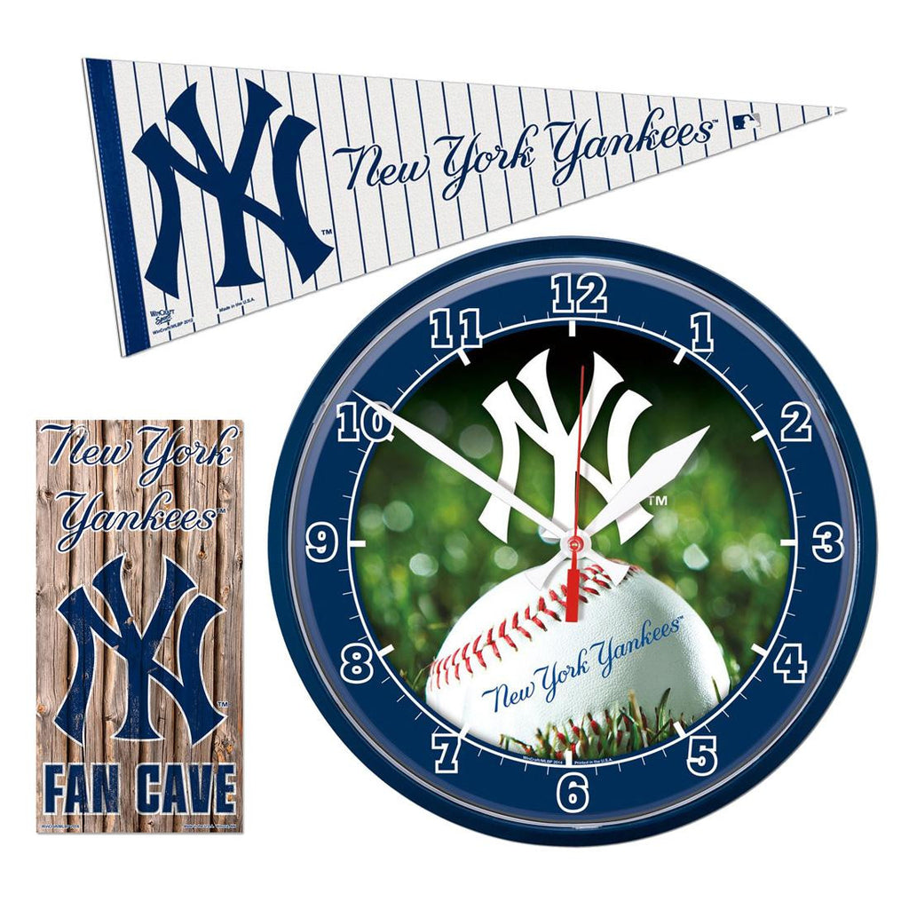 "New York Yankees MLB Ultimate Clock, Pennant and Wall Sign Gift Set"