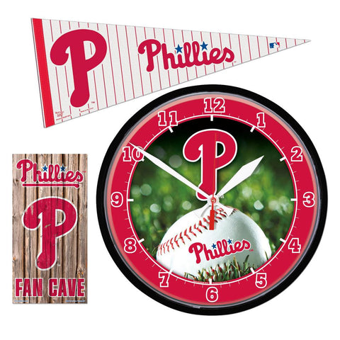 "Philadelphia Phillies MLB Ultimate Clock, Pennant and Wall Sign Gift Set"