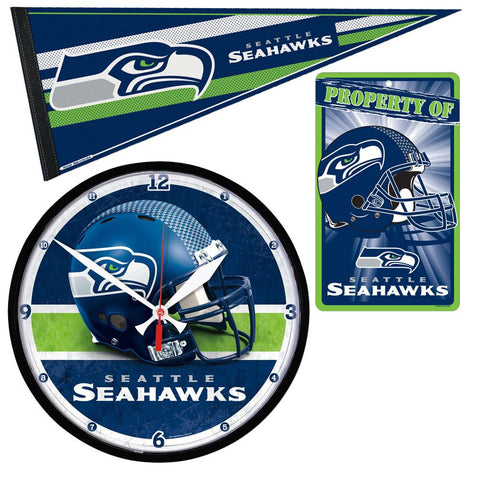 "Seattle Seahawks NFL Ultimate Clock, Pennant and Wall Sign Gift Set"