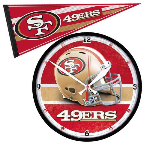 San Francisco 49ers NFL Round Wall Clock and Pennant Gift Set